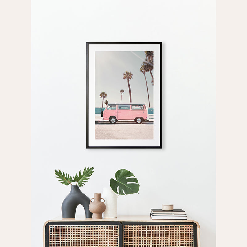Pink Surfer Van / Framed Print - Sisi And Seb - Framed Prints Sisi And Seb