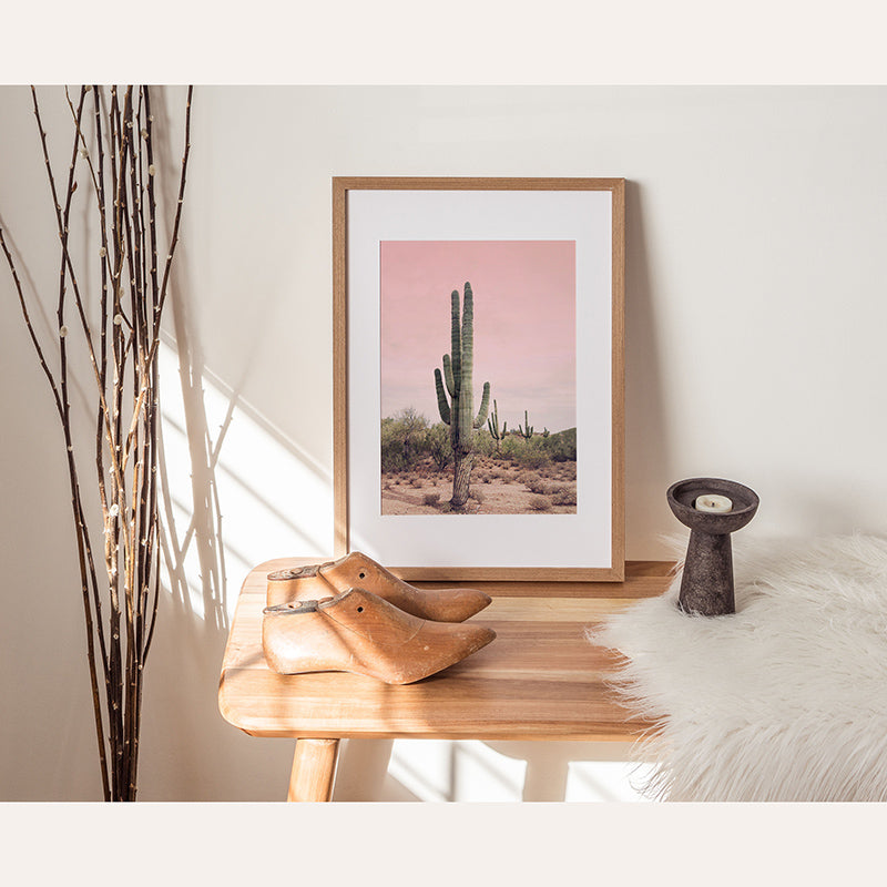 a picture of a cactus in a frame on a table