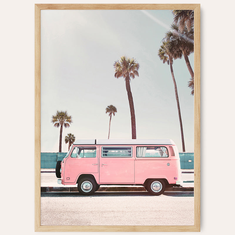 Pink Surfer Van / Framed Print - Sisi And Seb - Framed Prints