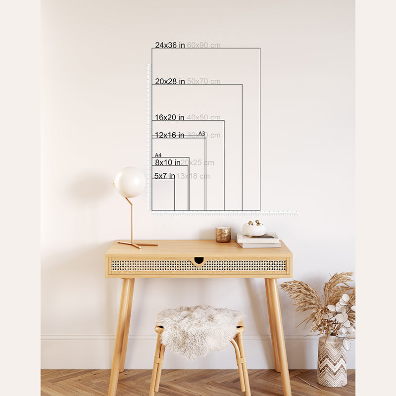 a wooden table with a white drawing on it