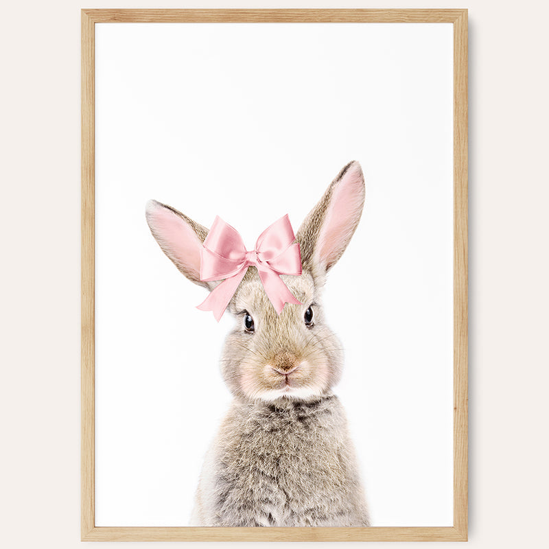 Blush Bow Bunny / Framed Print