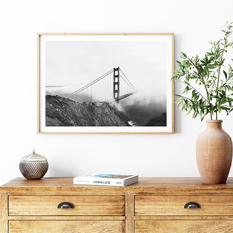 Golden Gate BW / Framed Print - Sisi And Seb - Framed Prints