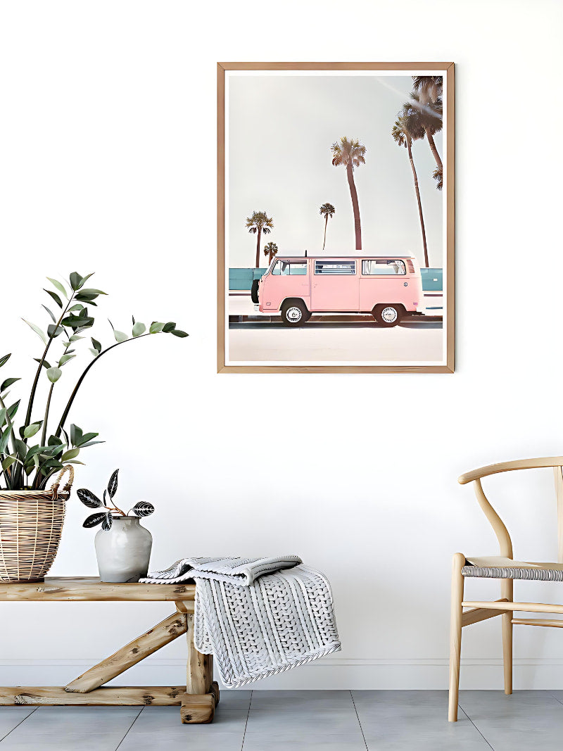 Pink Surfer Van Art Print