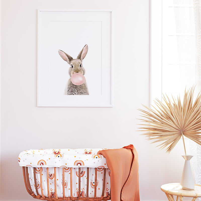 a picture of a rabbit in a pink room