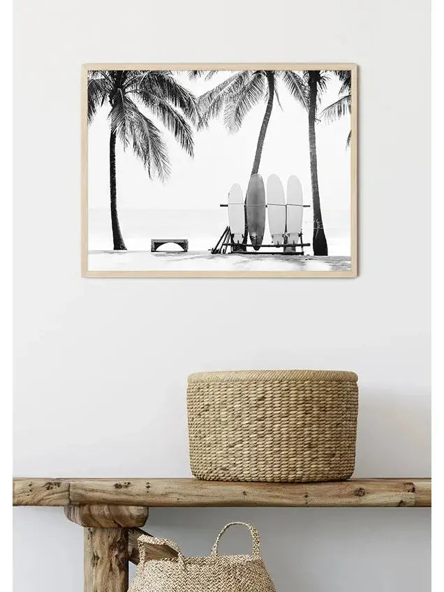 Surfing In Hawaii BW/  FRAMED PRINT